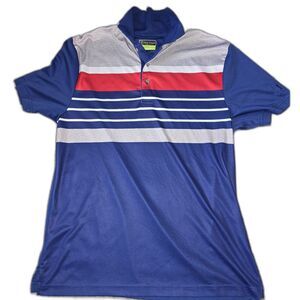 PGA TOUR PRO SERIES Men's Large Golf Polo. Blue, Gray, Red Strips. Gently Used!!